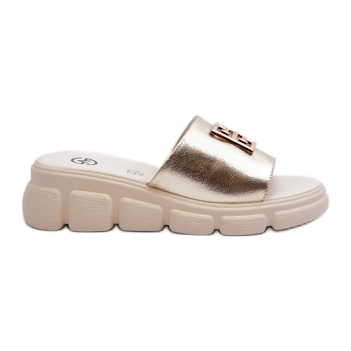 Flip-flops de damă din piele cu decorațiuni aurii pe pane Vinceza 41444 auriu de aur