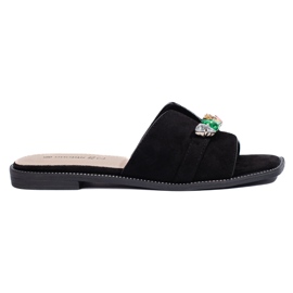 Flip-flops de damă de culoare cu pietre negru