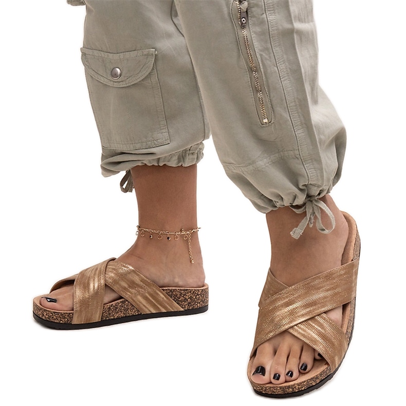 Papuci cu talpă din plută lucioasă Ribera maro