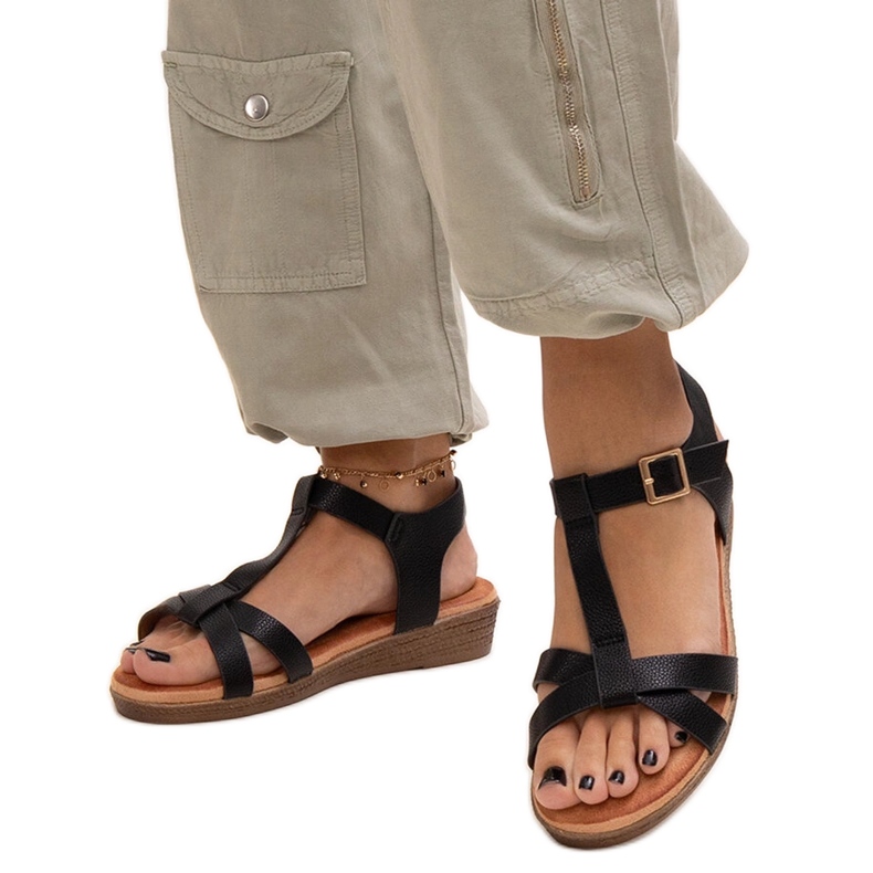 Sandale Sherine negre cu pană joasă negru