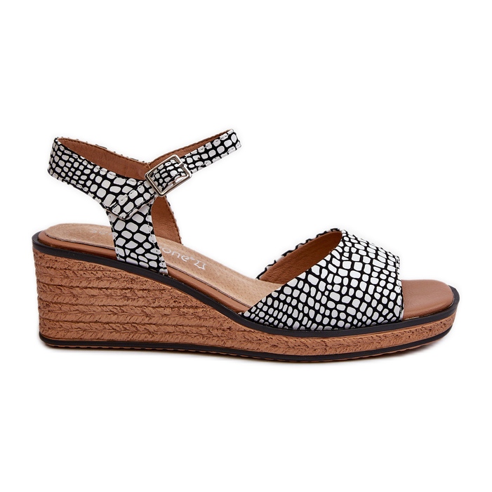 Sandale cu pană pentru femei Sergio Leone SK303 alb și negru