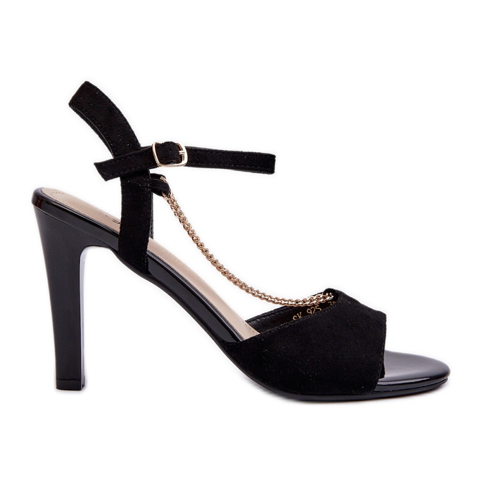 Sandale de damă cu toc înalt din piele ecologică cu lanț Sergio Leone SK925 negru