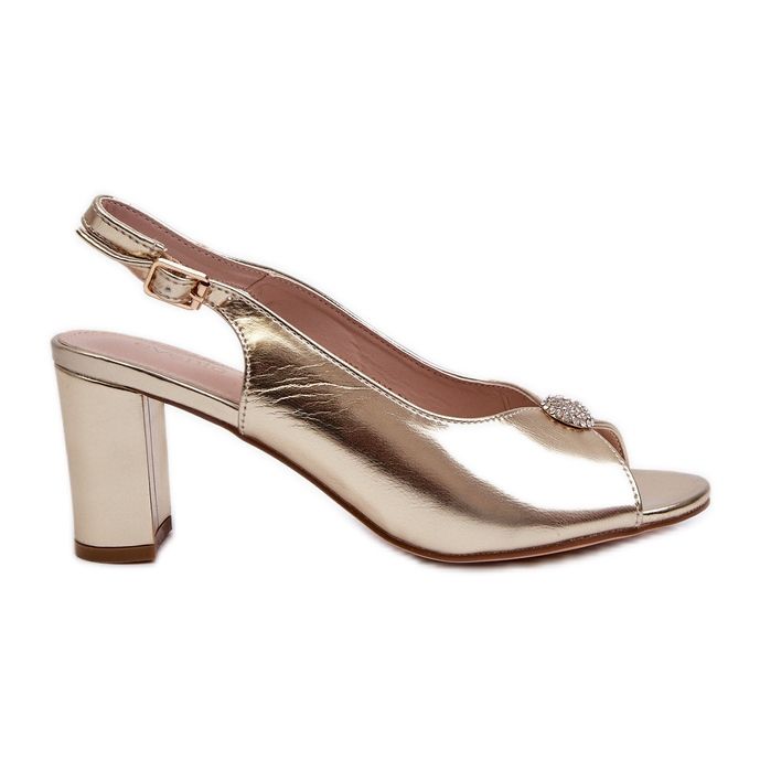 Sandale elegante cu toc inalt cu decor Trasea auriu de aur