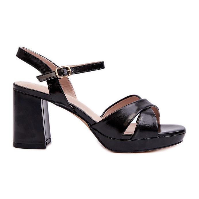 Sandale de damă cu toc înalt din piele ecologică Jatine neagră negru