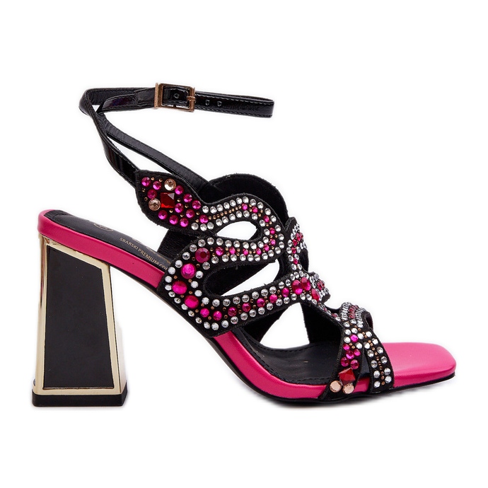 S.Barski Sandale de damă decorate cu toc înalt D&amp;A CR952 Negru