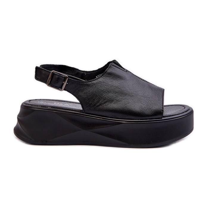 S.Barski Sandale de damă din piele pe platforma D&amp;A SJ2301-2 neagră negru