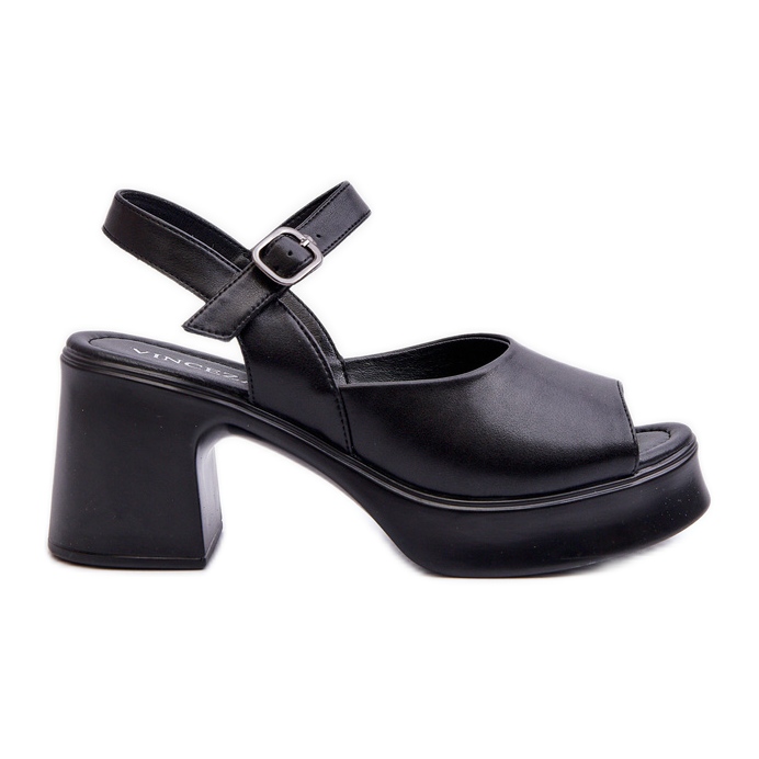 Sandale de damă din piele cu toc înalt Vinceza 66627 negru