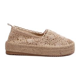 Espadrile de damă din dantelă pe platforma bej Elarose
