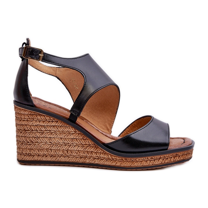 Sandale cu pană din piele de damă Maciejka 06657-01 Negru
