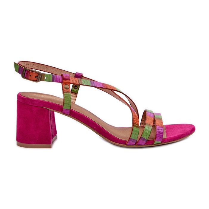 Sandale din piele intoarsa pe un toc mic Maciejka 06653-15 Fuchsia roz
