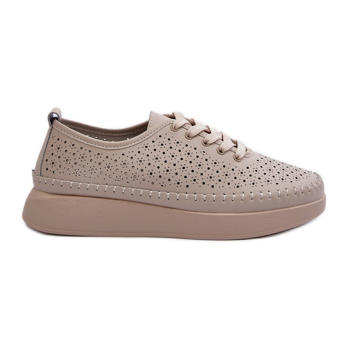 Adidași din piele pe platforma S.Barski LR278 Beige bej