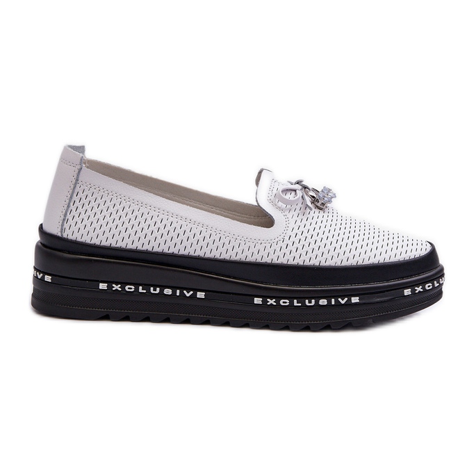 Mocasini din piele de damă pe platforma S.Barski LR400, alb