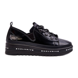 Pantofi De Dama Cu Sireturi Pe Platforma Piele Naturala S.Barski LR620 Negru