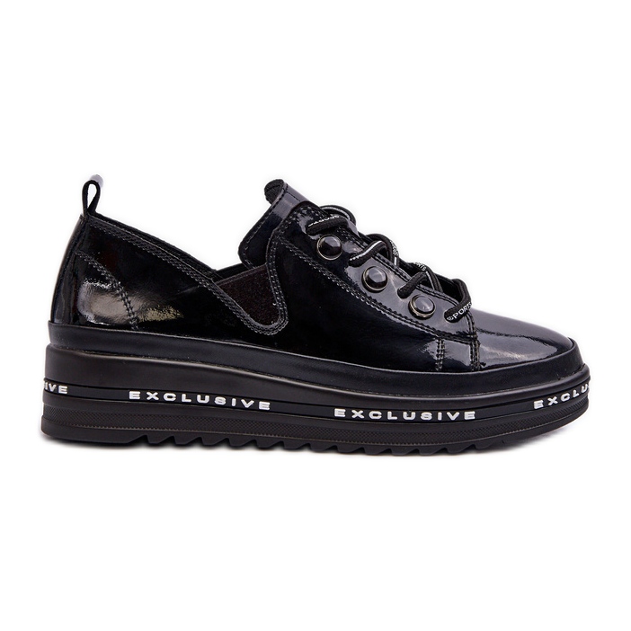 Pantofi De Dama Cu Sireturi Pe Platforma Piele Naturala S.Barski LR620 Negru