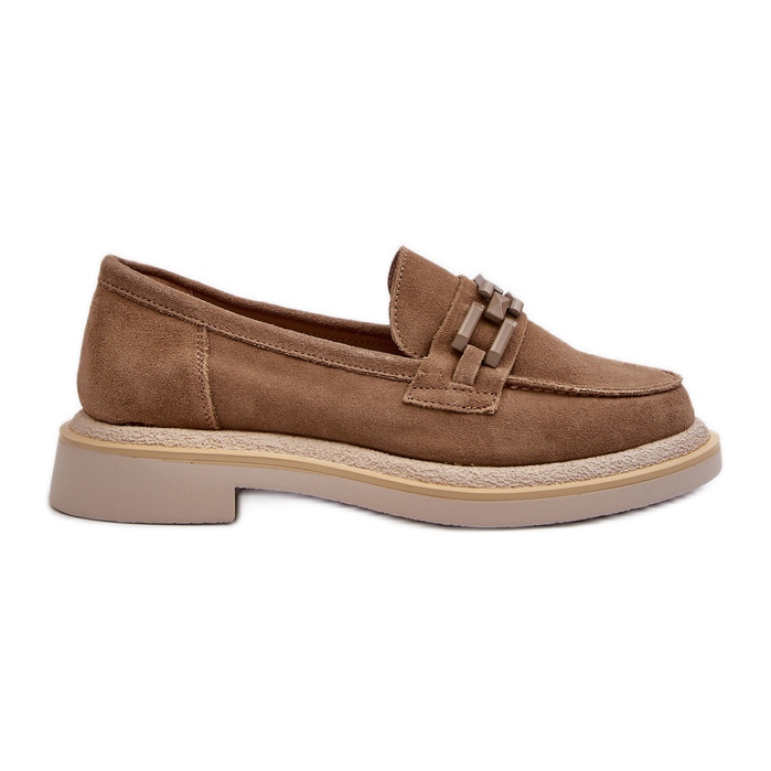 S.Barski Mocasini de dama din piele intoarsa pe toc plat cu decoratiuni D&amp;A TW101 maro