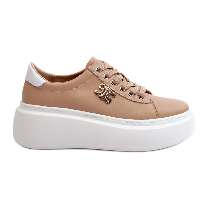 Pantofi de damă din piele pe platformă maro Pernalia