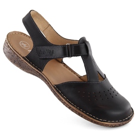 Sandale de damă confortabile din piele, de culoare neagră, Helios 128.011 negru Sandale de damă confortabile din piele, de culoare neagră, Helios 128.011 negru