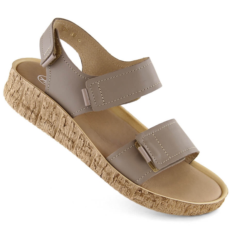Sandale de damă confortabile din piele cappuccino cu velcro Helios 136.42.020 bej Sandale de damă confortabile din piele cappuccino cu velcro Helios 136.42.020 bej