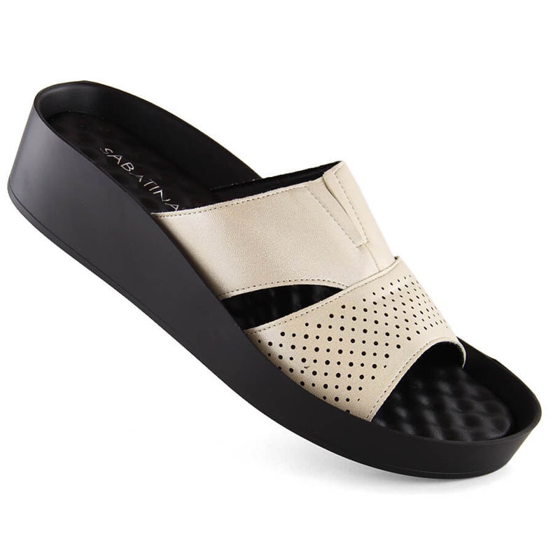 Flip-flops de damă bej strălucitor cu bandă elastică Sabatina 2318-4