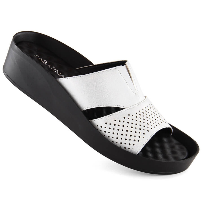 Șlapi de damă argintii cu bandă elastică, argintii strălucitori, Sabatina 2318-4