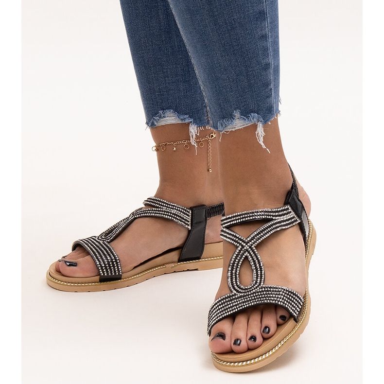 Sandale negre decorate cu zirconi Detila negru