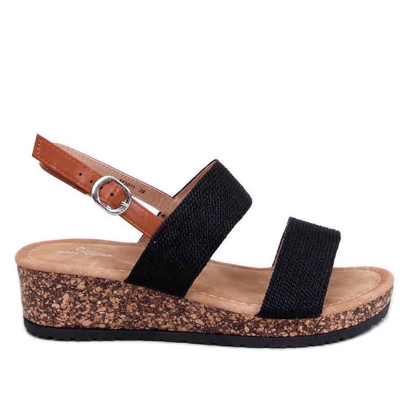 Wadoux Sandale cu pană din plută neagră negru