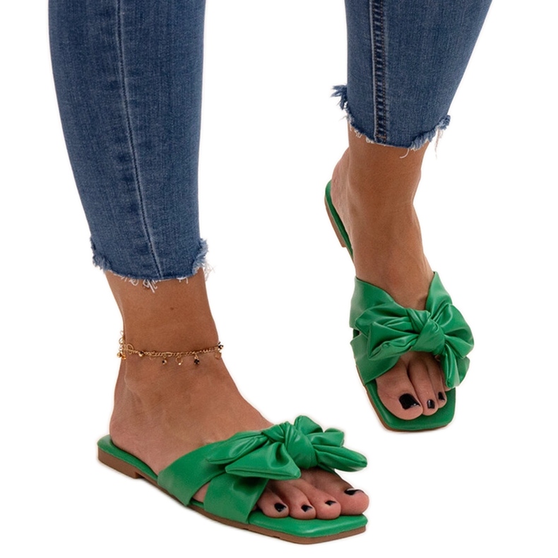 Flip-flops verzi cu fundă decorativă de la Uwansa verde Flip-flops verzi cu fundă decorativă de la Uwansa verde