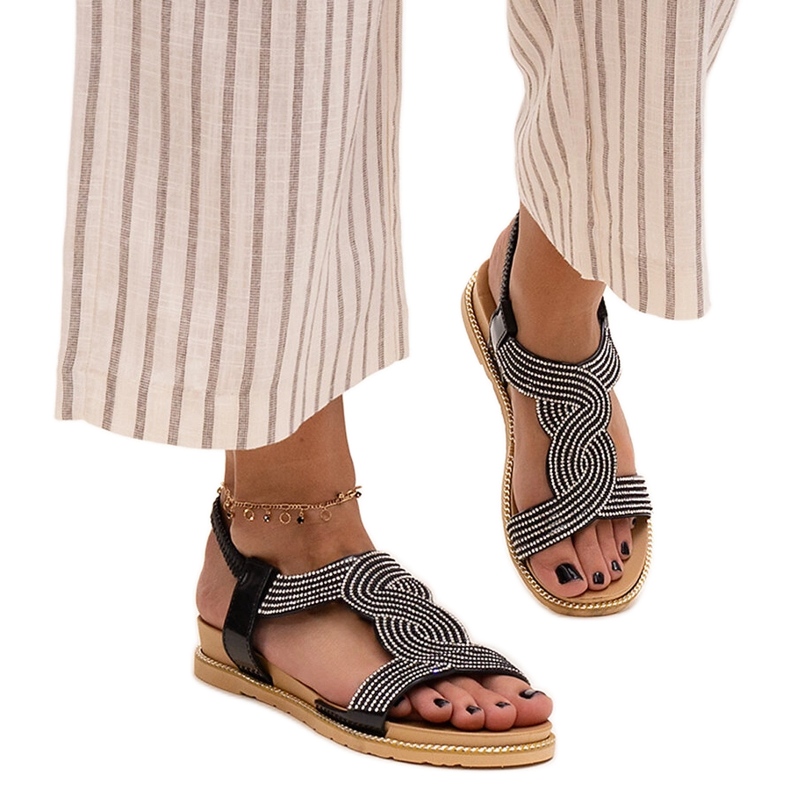 Sandale negre decorate cu zirconi Gairsa negru