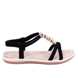 Sandale Haezz Black cu zirconi decorativi negru