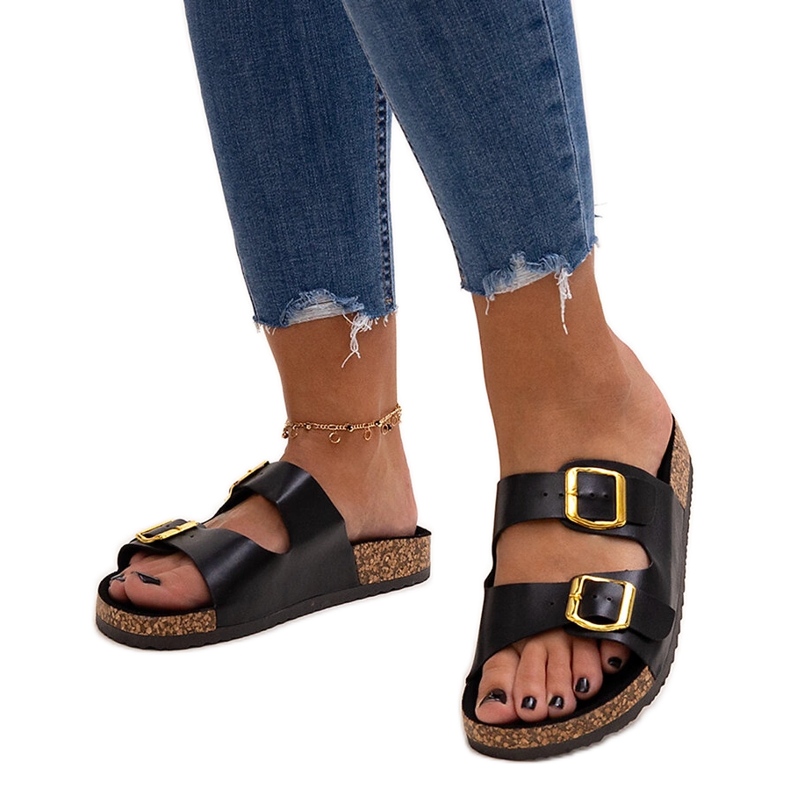 Șlapi negri cu talpă din plută Oline negru