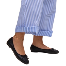 Balerini negri cu fundă și inserție din piele de la Rosaly negru