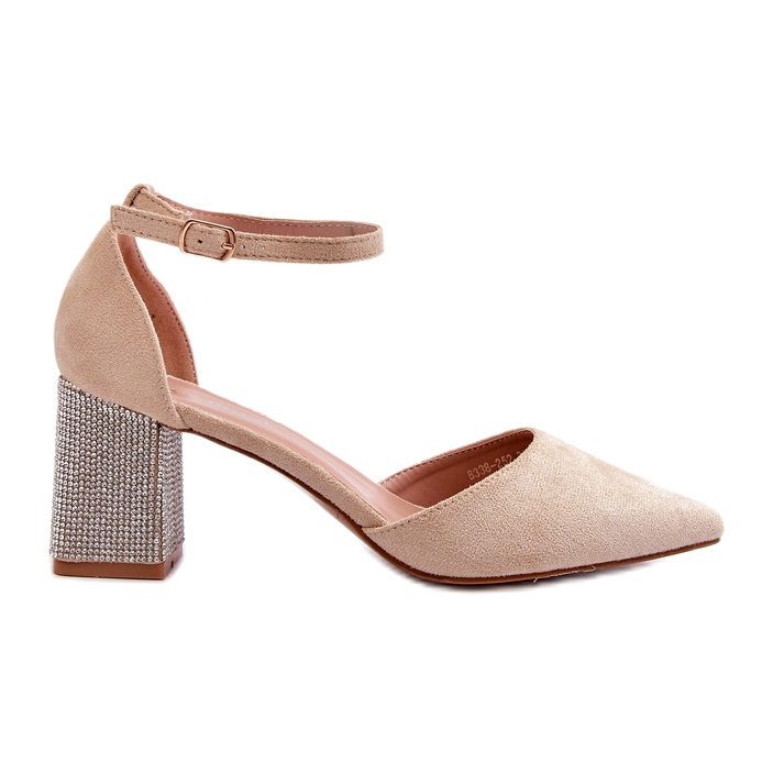 Pompe bej din piele intoarsa ecologica pe toc decorat Pompe bej din piele intoarsa ecologica pe toc decorat