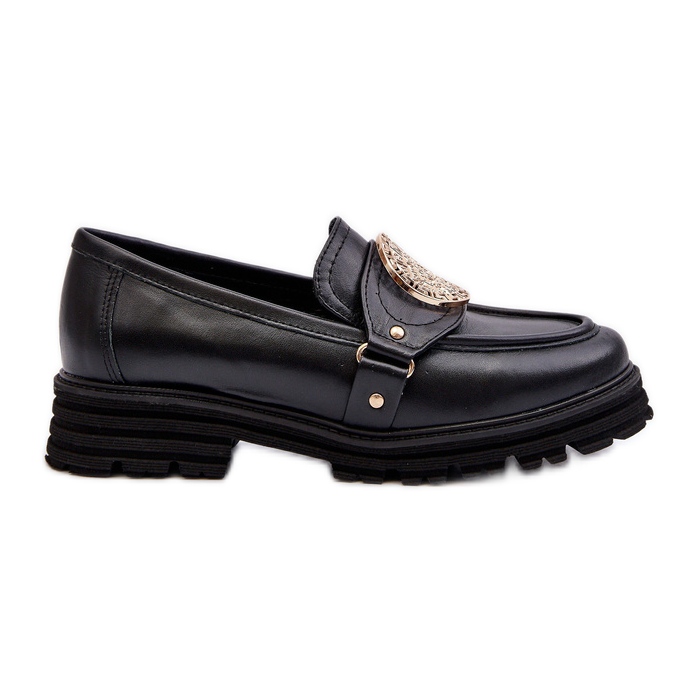 Zazoo 3485 Mocasini De Dama Cu Decorat Auriu, Piele Naturala negru