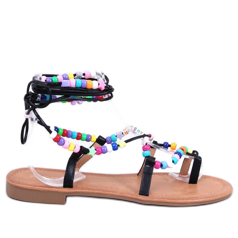 Maios Sandale romane negre cu margele negru Maios Sandale romane negre cu margele negru