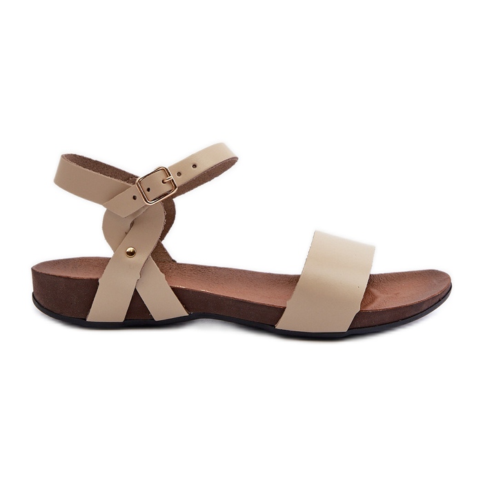 Sandale plate din piele pentru femei Zazoo 40027, bej