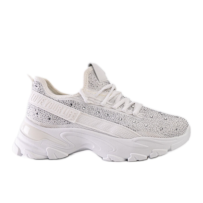 Tenisi albi strălucitori, cu o talpă Senai masivă