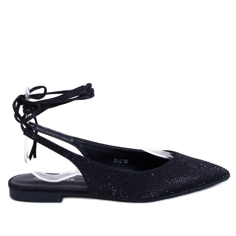 Balerini cu strasuri toc deschis Vonda Black negru