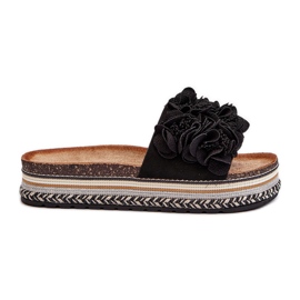 Flip Flops de dama cu platforma decorati cu flori, negru Nodina