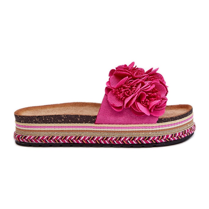 Flip Flops de dama cu platforma decorati cu flori Fuchsia Nodina roz Flip Flops de dama cu platforma decorati cu flori Fuchsia Nodina roz