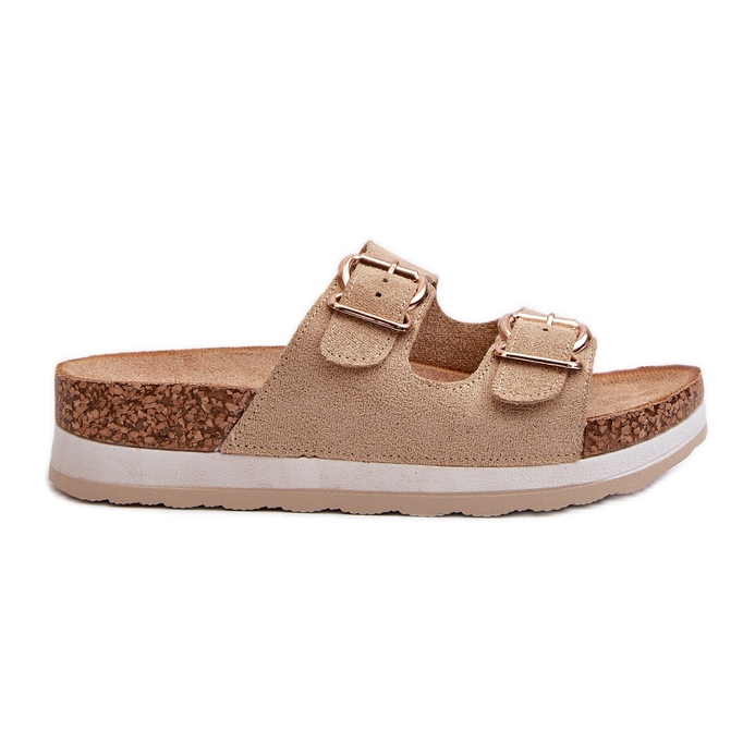 Flip-flops De Dama Pe Platforma Cu Catarame, Bej Eco Suede Ursila