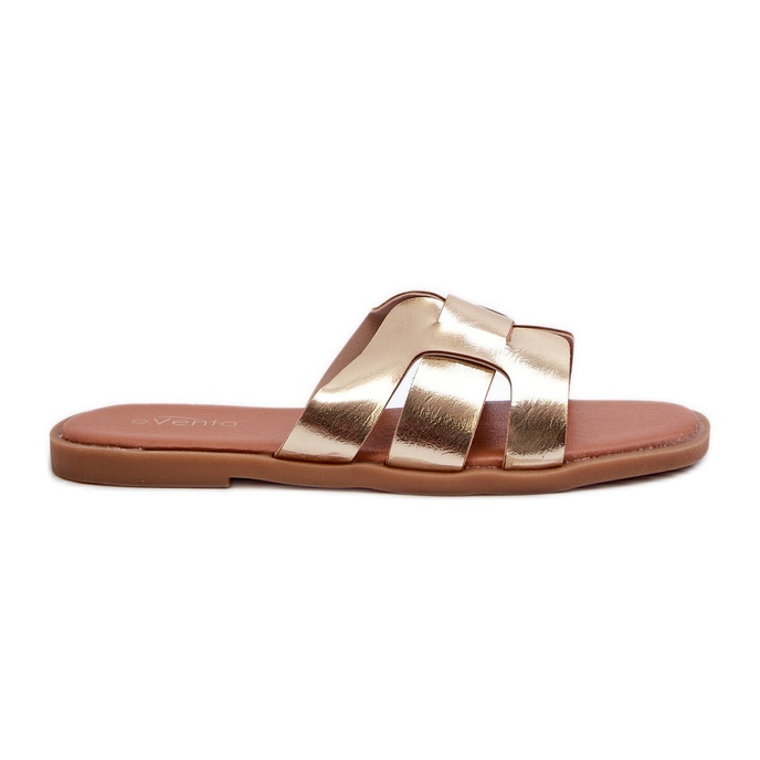 Flip-flops plate pentru damă din piele ecologică, Risamay Gold de aur Flip-flops plate pentru damă din piele ecologică, Risamay Gold de aur