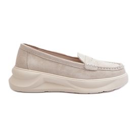 Mocasini dama din piele intoarsa Bej deschis Filidia