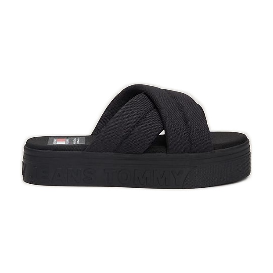 Sandale Tommy Hilfiger cu inscripții plate EN0EN02465BDS negru