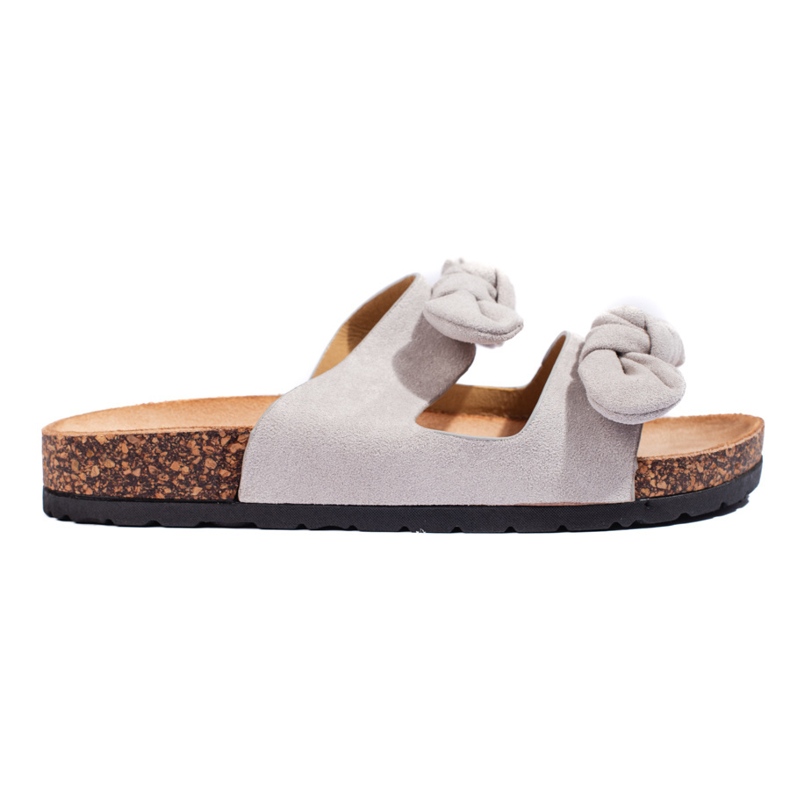 Papuci dama gri din piele intoarsa cu pluta