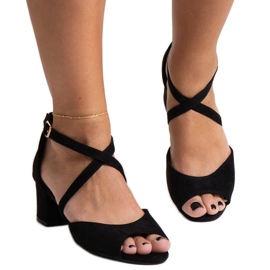 Sandale cu toc înalt cu branț din piele Kourin negru Sandale cu toc înalt cu branț din piele Kourin negru