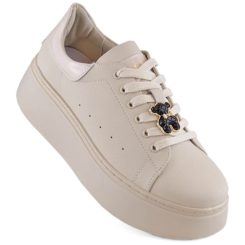 Pantofi cu platforma din piele cu ursuleti Vinceza W JAN276A, bej