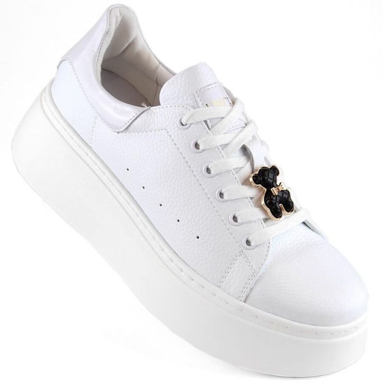 Pantofi cu platforma din piele cu ursuleț Vinceza W JAN276B, alb