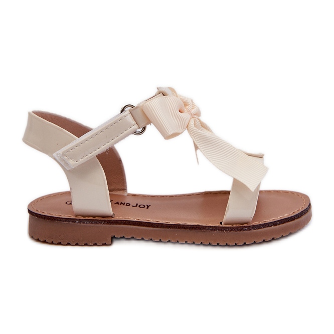Sandale pentru copii din piele lacuta cu fundita Velcro, Joratia bej deschis Sandale pentru copii din piele lacuta cu fundita Velcro, Joratia bej deschis