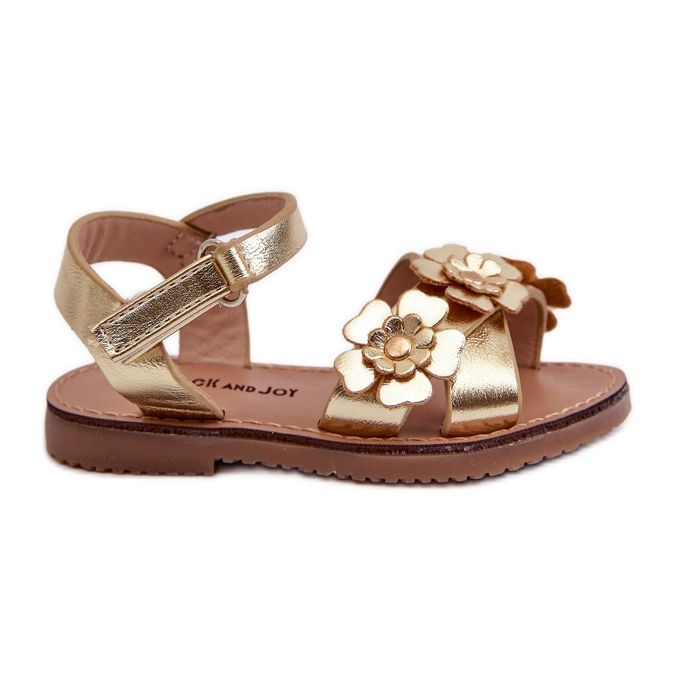 Sandale Copii Decorate cu Flori, Prinse cu Velcro, Fagossa Aurie de aur