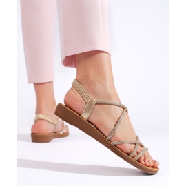 Sandale slip-on aurii cu strasuri de aur